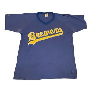 VTG 80s Milwaukee Brewers MLB Rawlings Single Stitch Baseball Field Tee Men’s L